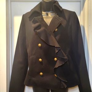 DKNY Double-Breasted Ruffle Peacoat